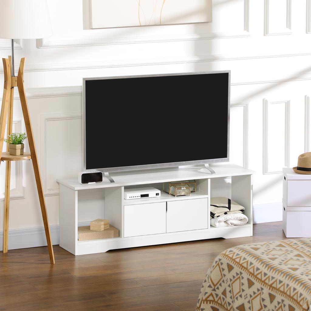 Mobile TV Panca TV Design Contemporaneo - 3 Scomparti Aperti, Armadietto a Doppia Porta - Dim. 120L x 30P x 41A cm - Truciolato Bianco