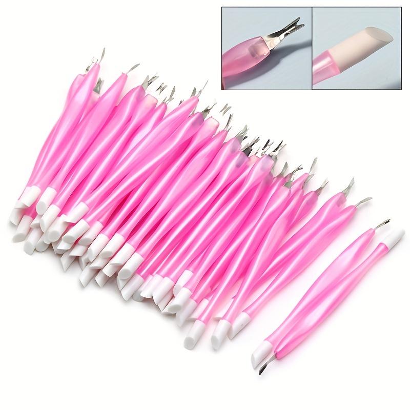 Doublehead Cuticle Trimmer with Pusher Dead Skin Remover Nail Art Fork Pink Cuticle Remover Nipper Stainless Steel Pedicure Nails Care Tools