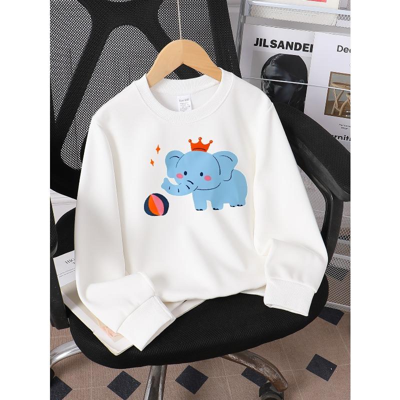 European sizes Kids' Crewneck Sweatshirt Elephant with Crown And Ball , Sportswear And Casual Wear, Soft And Comfortable, Children's Clothing