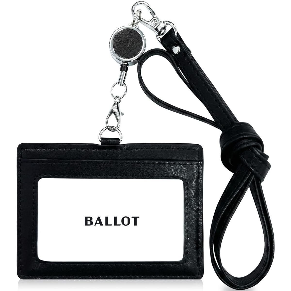 

BALLOT ID card holder genuine leather retractable reel functional beauty design name employee neck strap hanging horizontal pass case business men