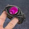 Pink Lace Agate Gemstone Handmade Copper Wire Wrap Cuff Bangle Adjustable W2i12