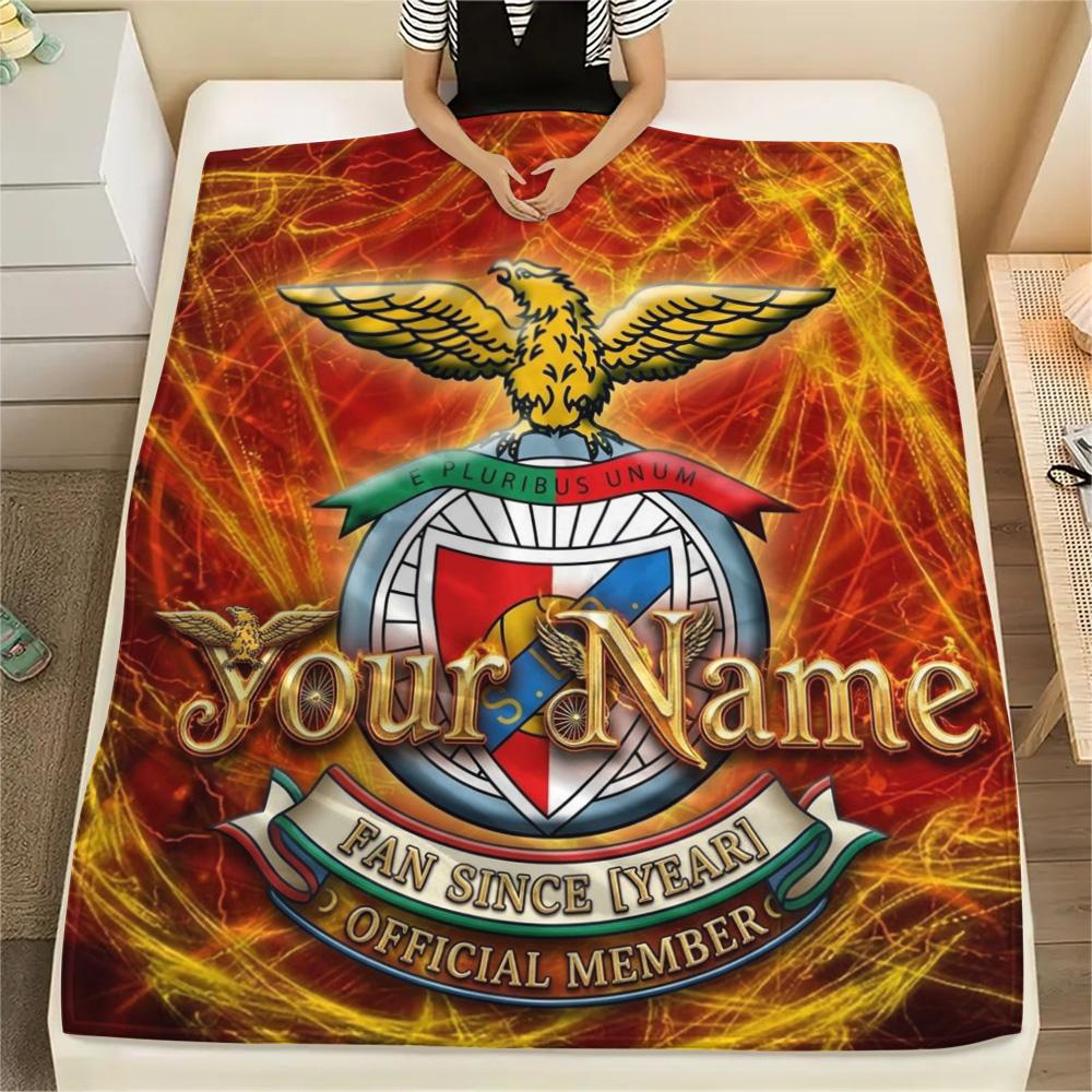 1PC Benfica Crest Custom Name Patterned Flannel Blanket Suitable For All Seasons For Home Decor Warmth And Comfort Gifts Holiday Present