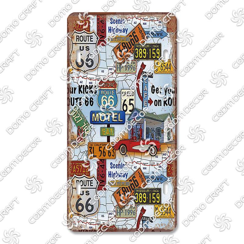 Retro Route 66 License Metal Tin Signs Vintage Road Trip Car Metal Plate Garage Club Gas Station Car Wall Decor