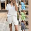 Women Casual V Neck Short Sleeve Top And Shorts Two Piece Set