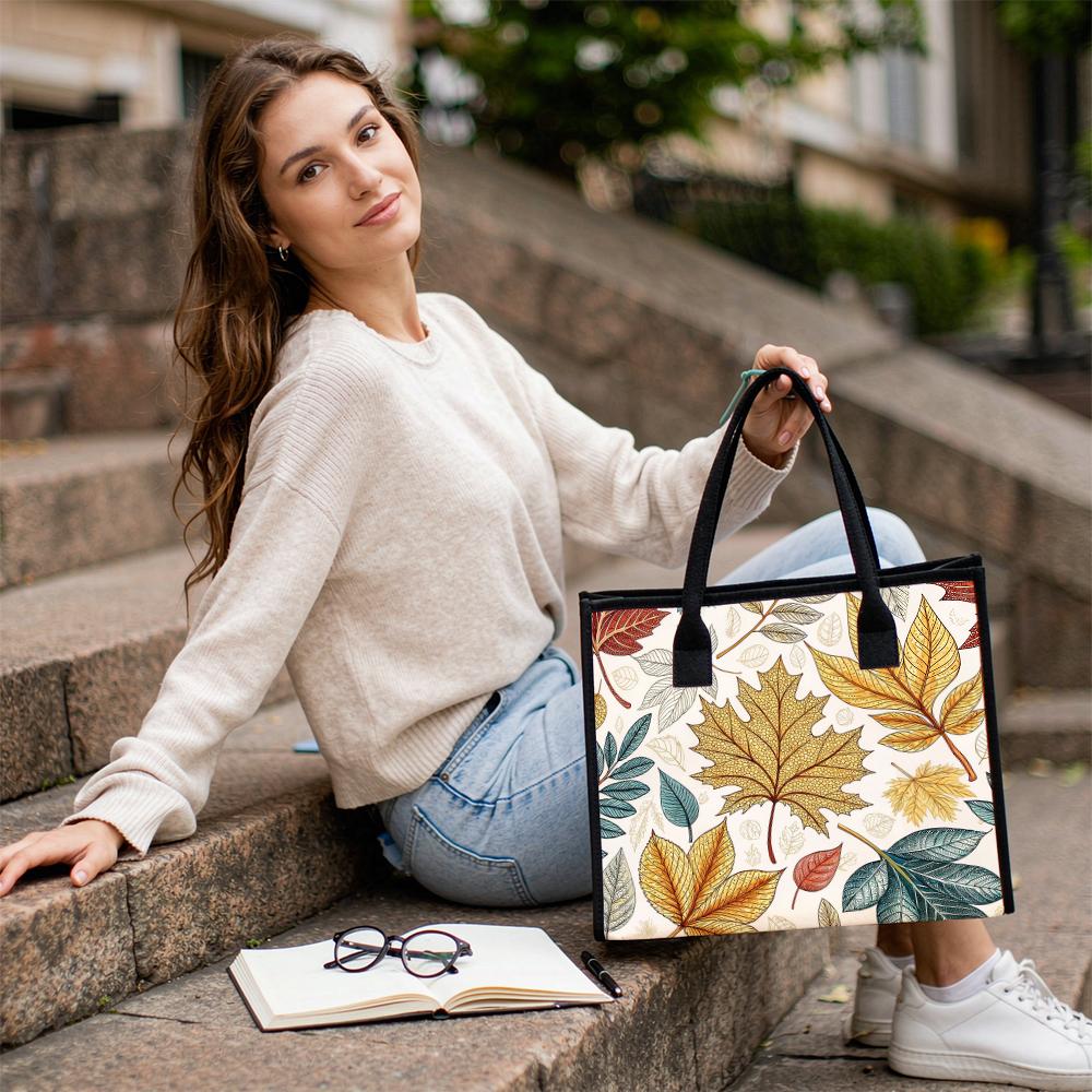 Autumn Leaves Pattern Tote Bag Casual Daily Handbag Portable Fashion Outdoor Shoulder Bag For Women