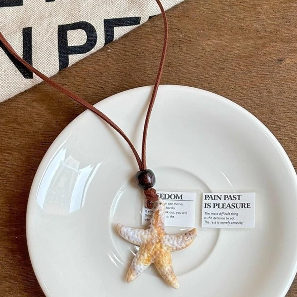 

Niche Beaded Starfish Shell Necklace Colorful Adjustable Jewelry Long Clavicle Necklace Summer
