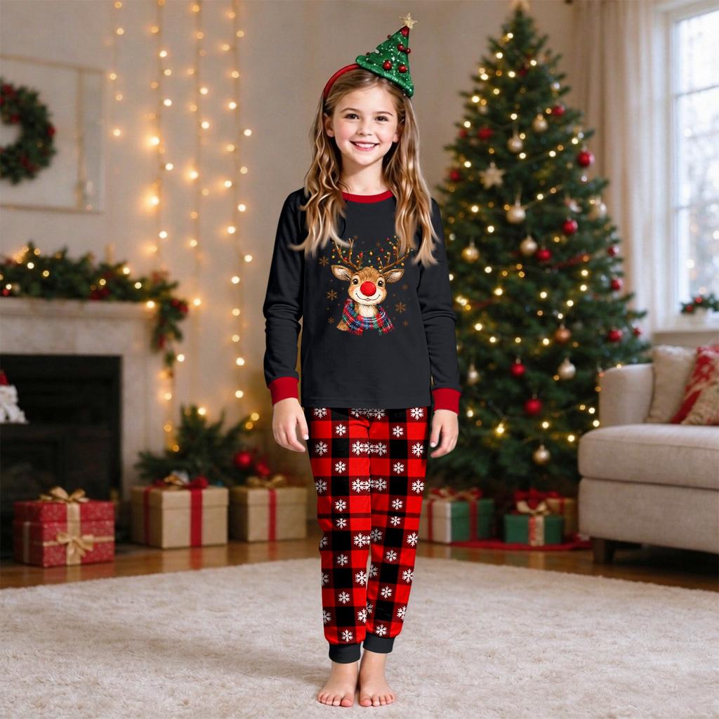 Christmas Family Matching Outfits Crewneck Printed Top and Pants Set for Holiday