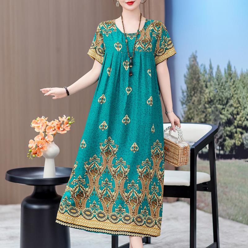 Elegante lange Kleider mit Ärmeln Übergröße Lässiges lockeres Kurzarm-Vintage-Kleid für Damen Sommerkleidung