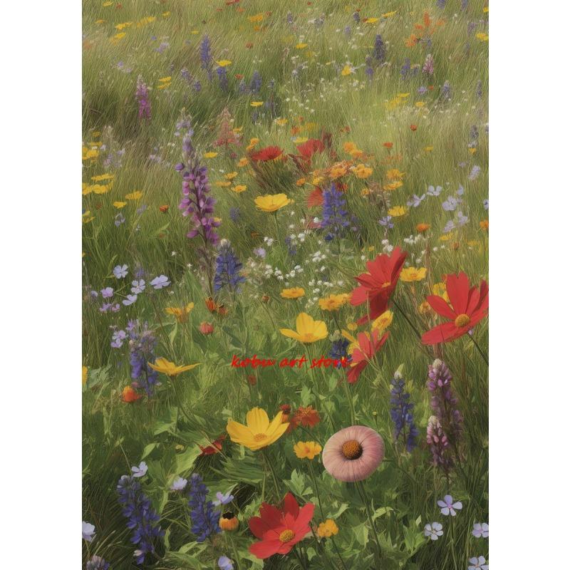 Wildflower Field Floral Natural Landscape Canvas Painting Posters and Prints Wall Art Picture for Living Room Home Decor Cuadros