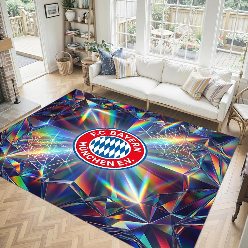 FC Bayern Design Kristall Samt Teppich Gemütlich Nicht?Rutschfester Teppich mit Aufdruck für Schlafzimmer Wohnzimmer Eingang