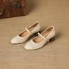 Krazing Pot Sheepskin Round Toe Thick Heels Summer Shoes Solid Big Size 42 Hollow Decoration Women Shallow Pumps