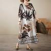 Summer Literary and Retro Middle-aged and Elderly Mother Clothing Cotton and Linen Positioning Flower Round Neck Loose Dress Women