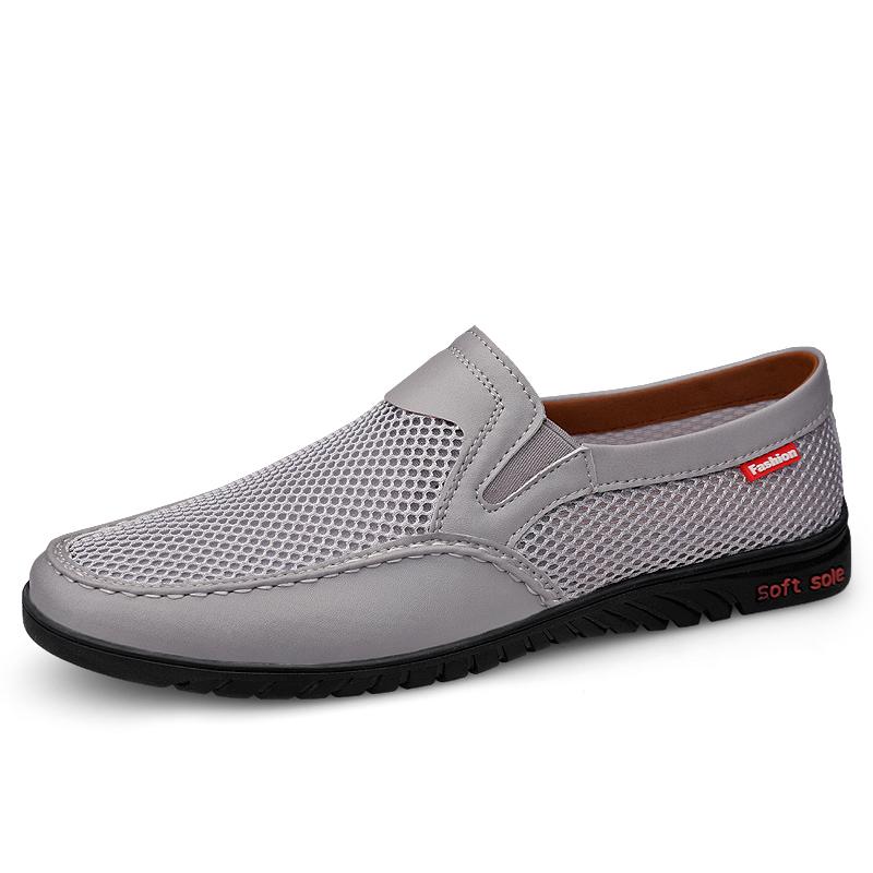 

Модная повседневная мужская обувь, дышащие, ажурные, мужские мокасины, летние, из натуральной кожи, мужские мягкие мокасины, сандалии бренда класса люкс 37 серый