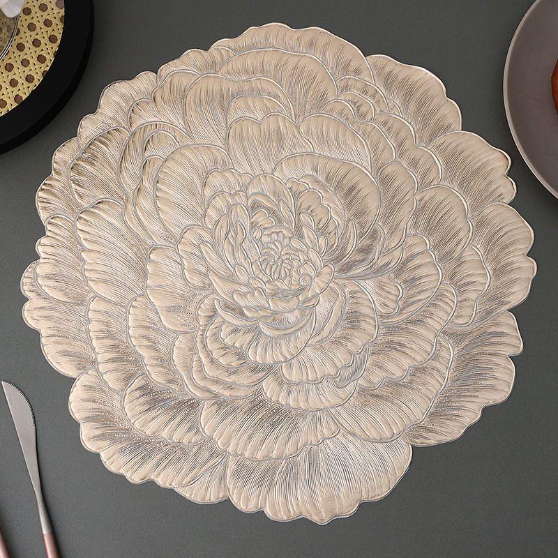PVC Peony Flower Insulated Meal Mat Decorative Mat Dining Table Mat Hotel Home Waterproof Oil Proof Non Washable Wipable