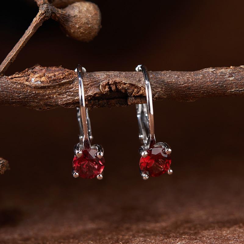S925 Sterling Silver Gemstone Ear Studs - Garnet, Citrine, Amethyst, Topaz & Diamond Hoops for Women
