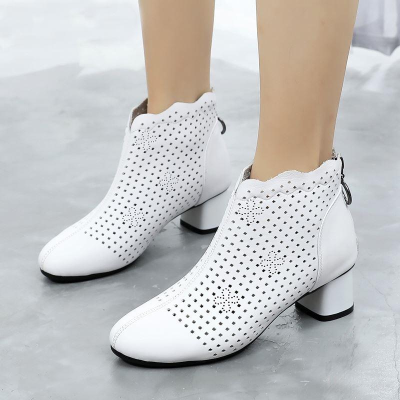 Botines de otoño 2021 Zapatos de cuero genuinos Mujer Med Tacón alto  Espalda Cremallera Botas Recortadas Transpirable Mujer Zapatos comprar a  buen precio — entrega gratuita, reseñas reales con fotos — Joom