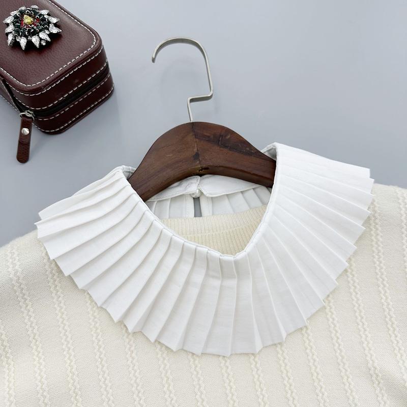 Organ Pleated Solid Color Shawl Fake Collar Detachable Round Necklace Lapel Collar Sweater Blouse Top Clothing Accessories