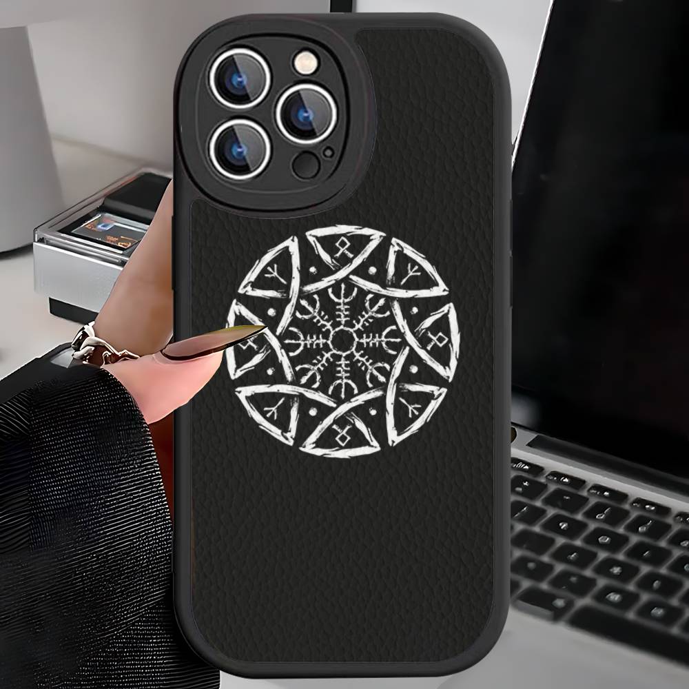 V-Viking Logo V-Vegvisir For IPhone 16 15 14 13 12 11 Pro Max Plus Leather Phone Cover