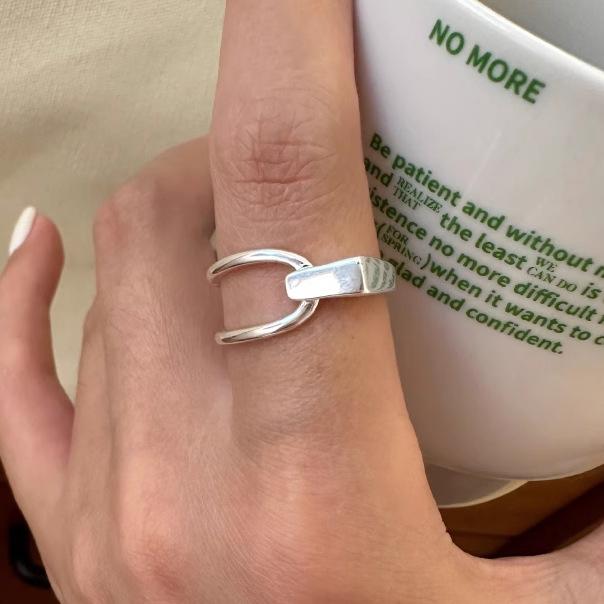 PONYKISS  Sterling Silver Minimalist Personality Geometric Rings for Women Trendy Opening Fine  Irregular Accessories