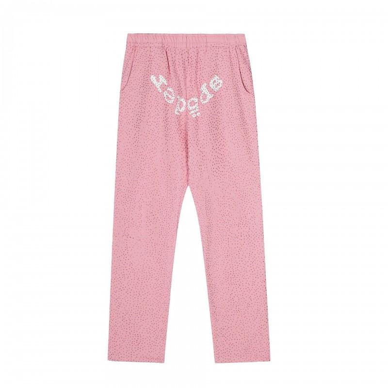 Mens Hip Hop Streetwear Fleece Pants Rhinestone-Embellished Straight Leg Casual Winter Trousers Youth