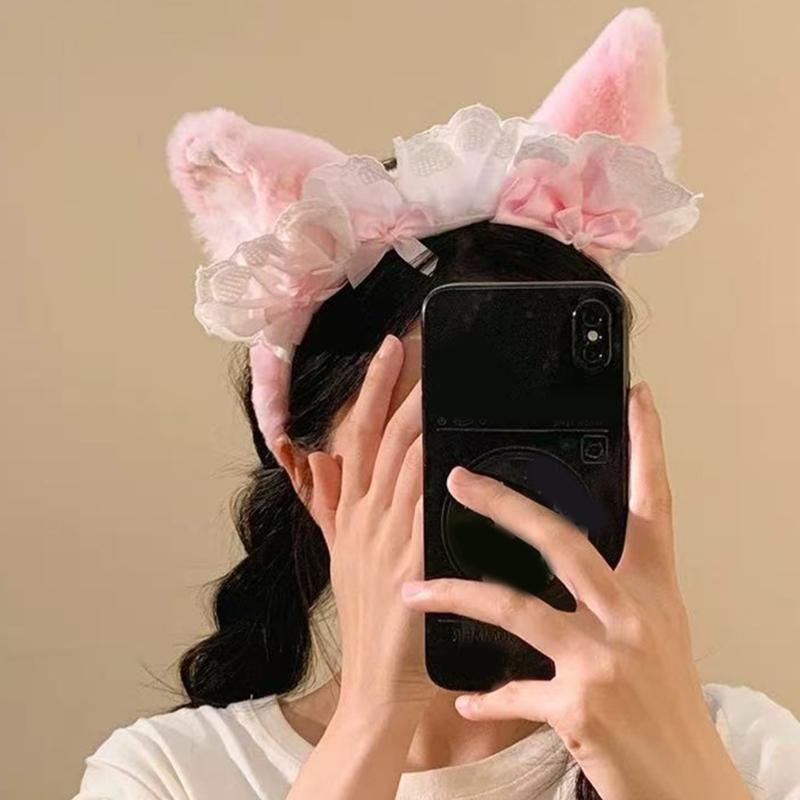 Roztomilý chlupatý kočičí uši mašlička do vlasů Pohodlné čelenky pro každodenní použití Cosplay Anime Módní čelenka do vlasů