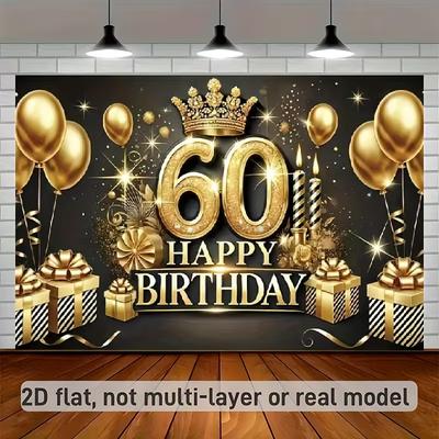 Fondo de Fiesta de Cumpleaños Número 60 en 2D, Pancarta de Celebración Negra Dorada con Purpurina