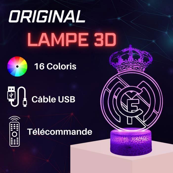 Lampe de Chevet 3D LED Real Madrid Football, Veilleuse changement de couleurs, Lampe Tactile Bureau et Chambre, idée cadeau