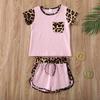 Toddler Kids Baby Girl Summer Outfits Short Sleeve T Shirt Top Leopard Shorts Pants Clothes Set