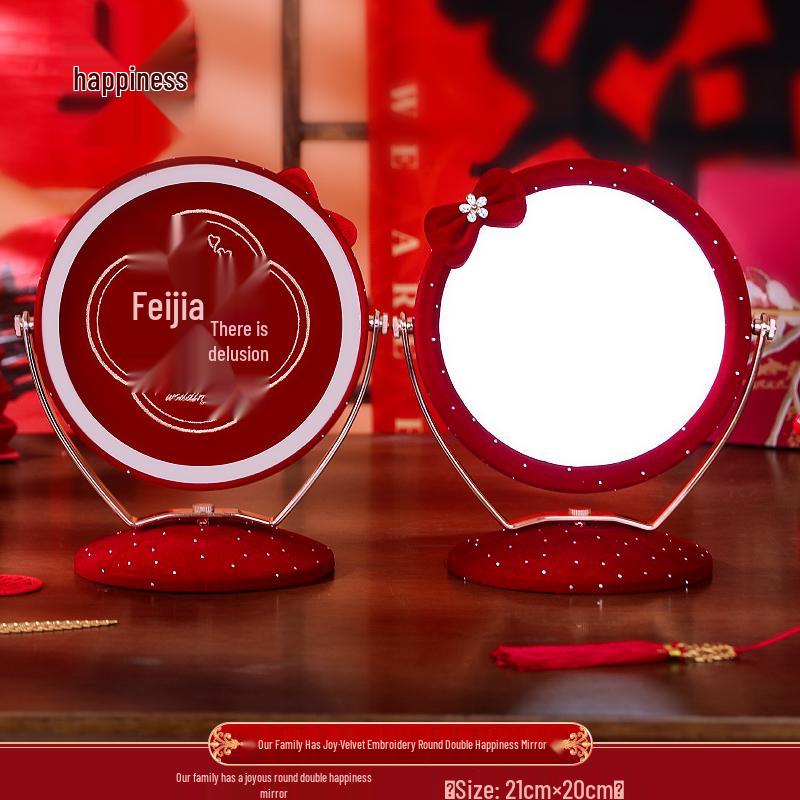 Double Happiness Red Wood Bride Gift Set: Mirror & Comb Collection