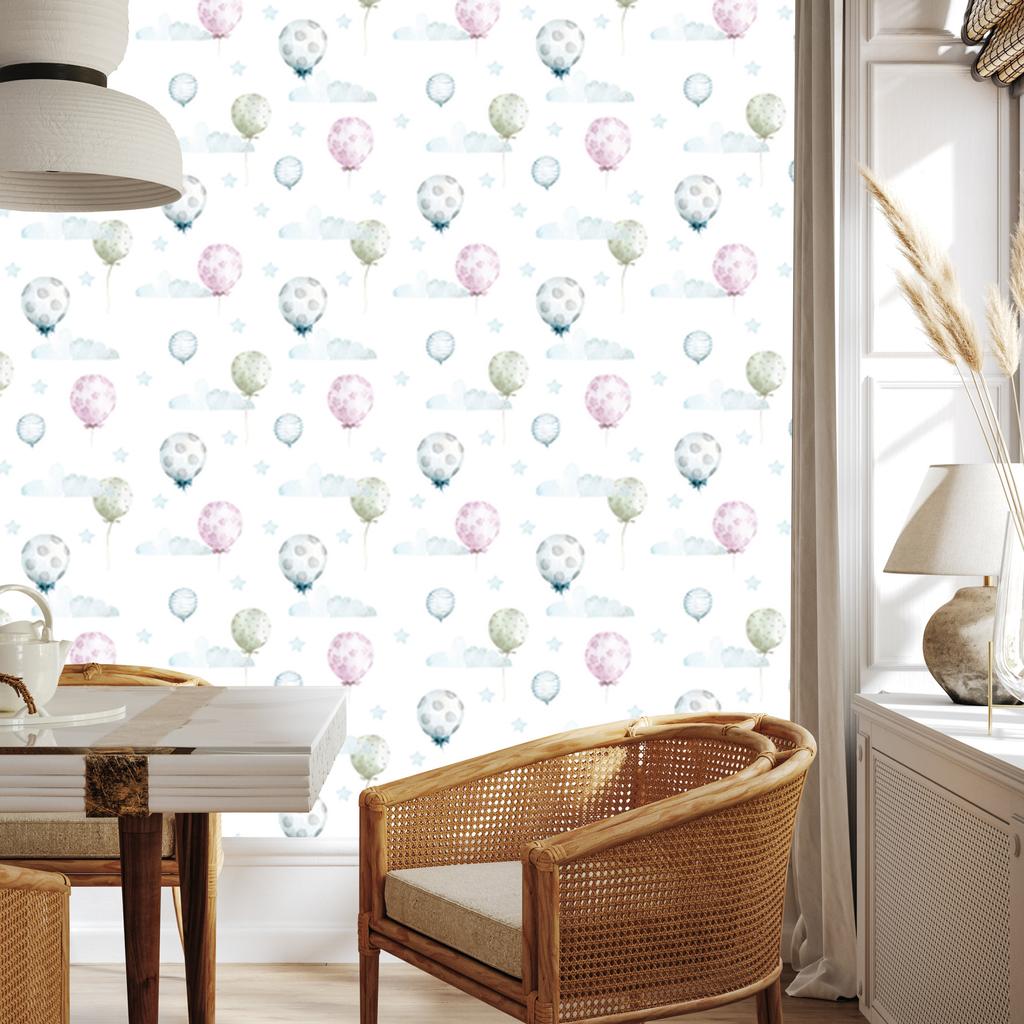 Pastel Balloons in Front of Stars Wallpaper for Living Room and Bedroom 50x1000