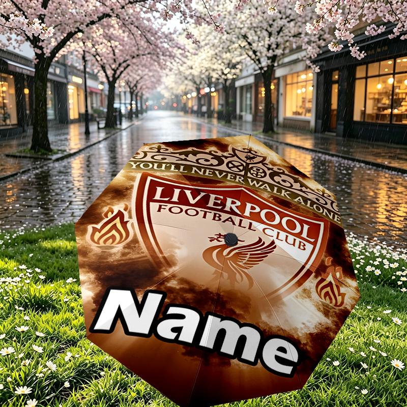 Custom Name Personalized Liverpool F.C Print Umbrella, Auto Open Close, 8‑Rib Sturdy Frame, Commute Camping Hiking Use, Birthday Gift