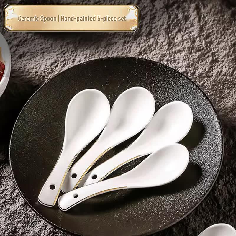 Gold Rim Ceramic Spoon Set