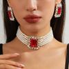 Chic Geometric Design Colorful Crystal Accented Layering Pearls Necklace And Earrings Jewelry Set for Gatherings