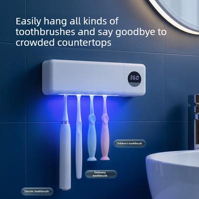 Electric Toothbrush Sterilizer UV Toothbrush Sterilization with 4 Slots Rechargeable Wall Mounted for Bathroom Toothbrush Holder