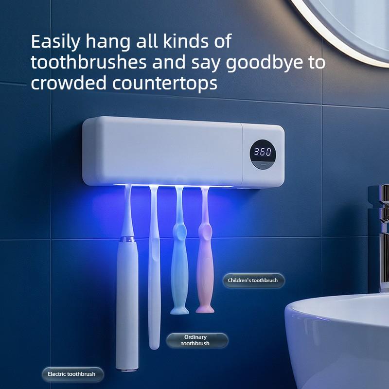 Electric Toothbrush Sterilizer UV Toothbrush Sterilization with 4 Slots Rechargeable Wall Mounted for Bathroom Toothbrush Holder