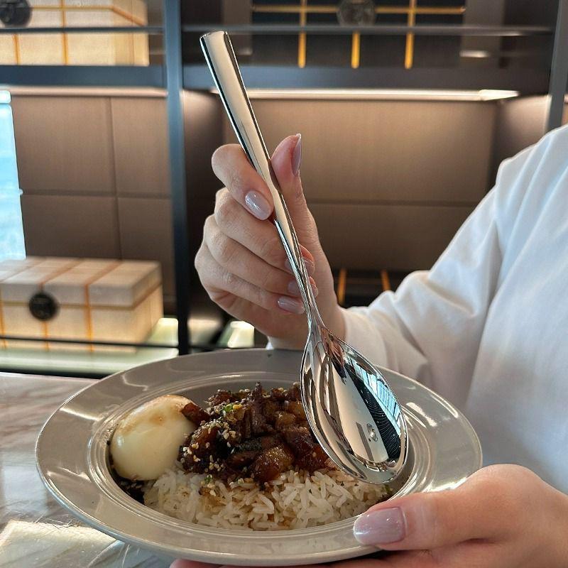 Heavy-Duty Stainless Steel Rice and Soup Spoon with Long Handle and Thickened Large Head