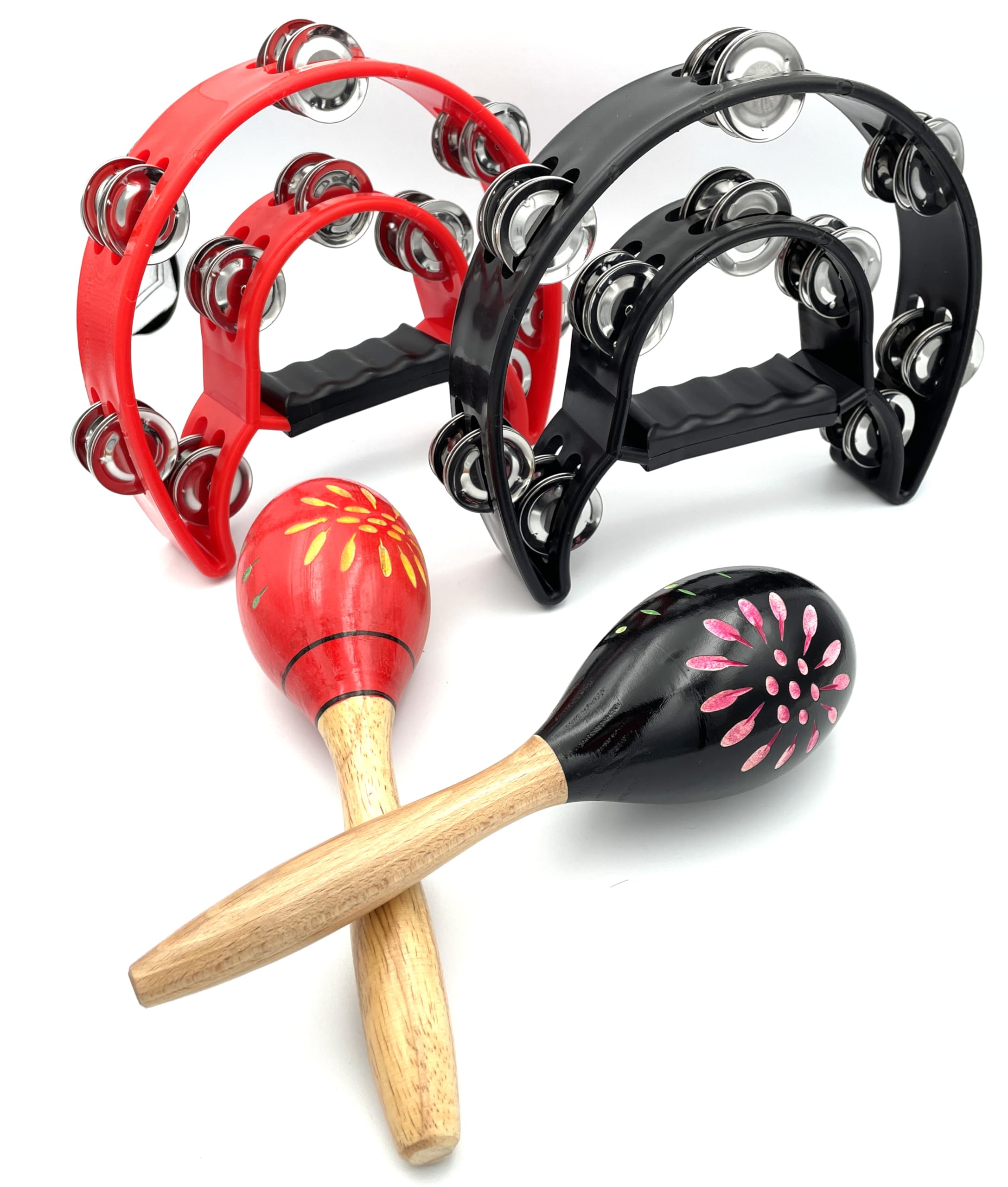 

Плоские деревянные маракасы и тамбурин, набор музыкальных инструментов, идеально подходит для перкуссии, музыкальных инструментов и караоке (Красный и черный)