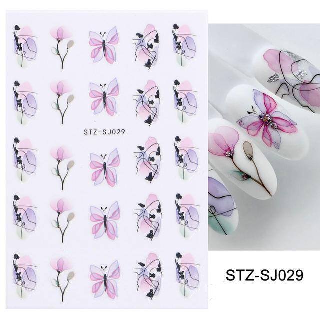 3D Fall Nail Stickers Gold Leaf Cotton Flowers Transfer Decals Nail Adhesive Sliders Manicure 2023 Autumn Decorations TRSTZ-SJ