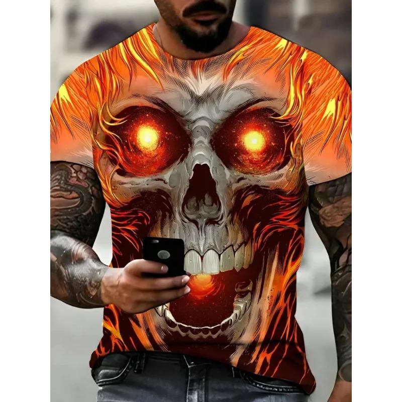 Men's Punk Skull 3D Prints T-Shirt Summer Fashion Outdoor O-Neck Skull Graphic T Shirts Street Short Sleeve Tee Top Men Clothing