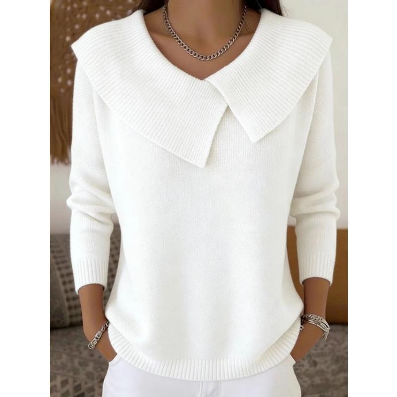 Fall Winter Asymmetrical Collar Knit Sweater Long Sleeve Casual Pullover Top
