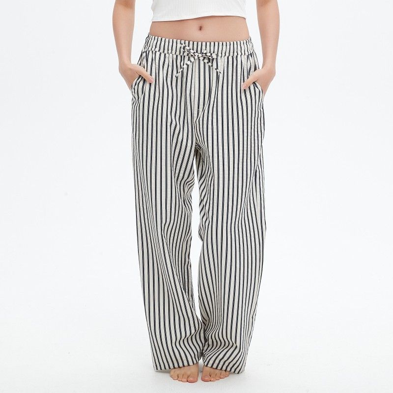 

Lyocell Cotton Stripes Straight-Leg Trousers Summer Thin Wide-Leg Pants Women s Home Pants Loose Breathable Outerwear Casual Pants Brown XL