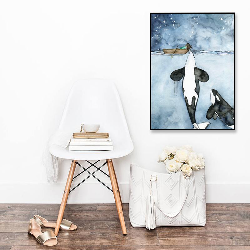 Abstract Animal Watercolor Whale Seascape Canvas Painting Posters and Prints Wall Art Pictures Cuadro Living Room Decor No Frame