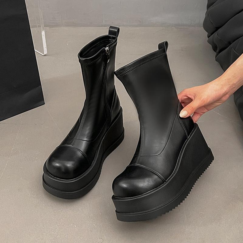 Wedges Women Ankle Boots High Heels Fashion Shoes Winter Dress New Chelsea Boots 2025 Casual Goth Motorcycle Botas Mujer Zapatos