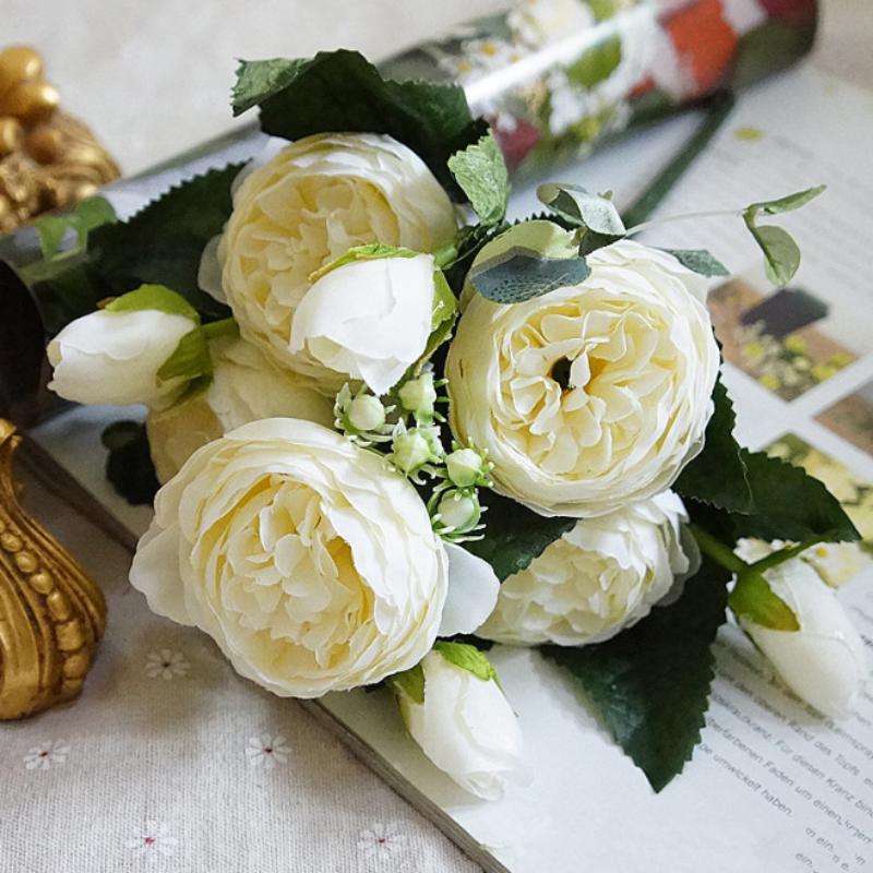 

1шт 30см розовый шелковый букет пионов искусственные цветы 5 больших головок 4 маленьких бутона невеста свадьба украшение дома искусственные цветы искусственные белый