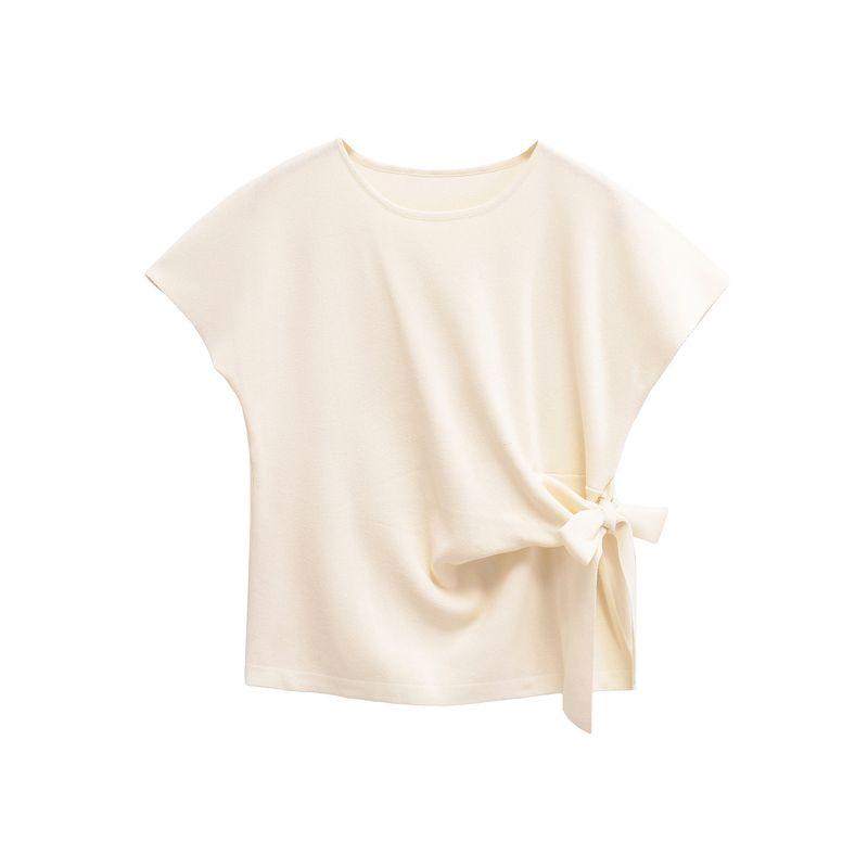 Kaslead New Arrival Women's Fashion Style Multi-Color Bow Tie Soft Round Neck Short Sleeve Hoodie 0858673