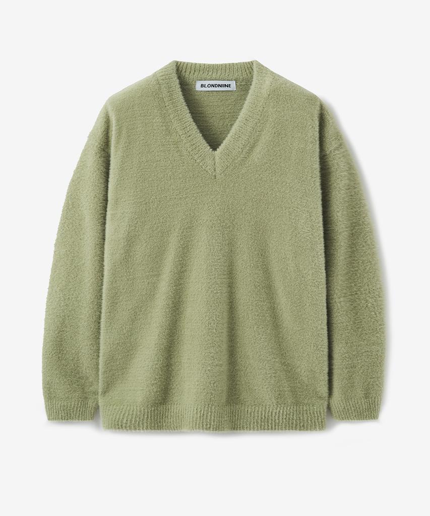 BLOND9 Soft Wing Yarn V-Neck Knit_Avocado