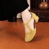 New Style of Thick-heeled Soft Leather Hollowed-out Flip-flops, One-piece Shallow Opening Breathable Low-heeled Women's Shoes