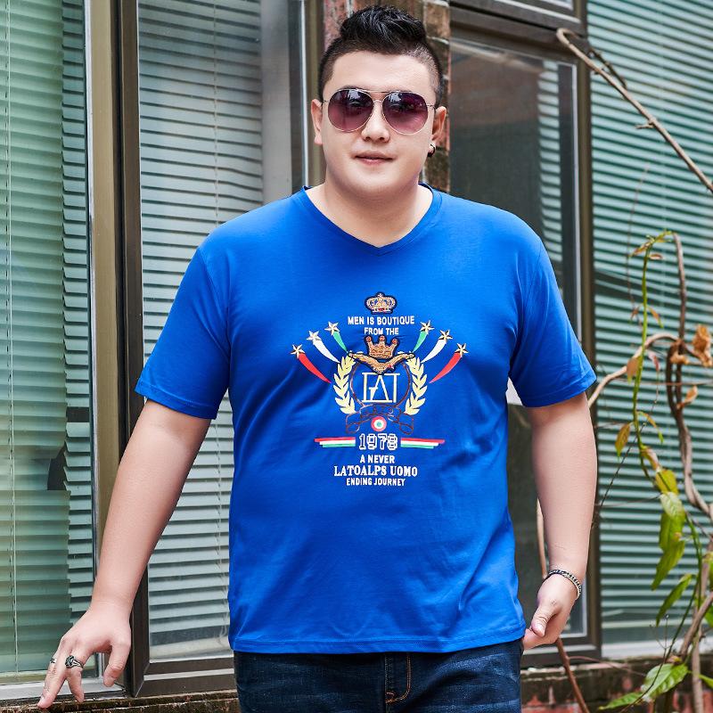 

Специальная свободная мужская футболка больших размеров с короткими рукавами и v-образным вырезом, летняя одежда больших размеров для толстяков XXXXXL 7XL синий