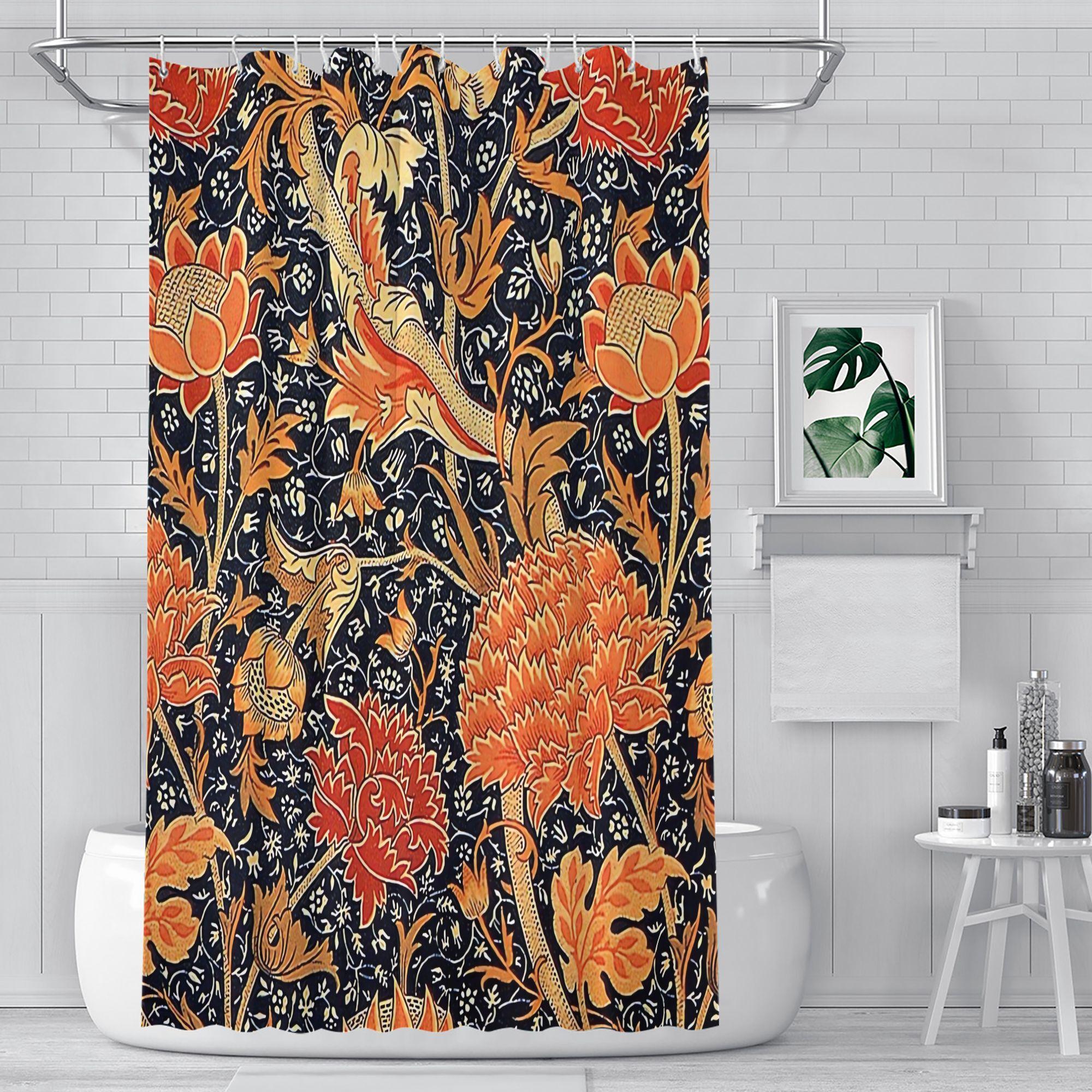 Pandara Jewelry William Morris Floral Shower Curtain – Vintage Art Nouveau Botanical Print, 12 Hooks, 70.87×70.87 Premium Fabric Bathroom Decor