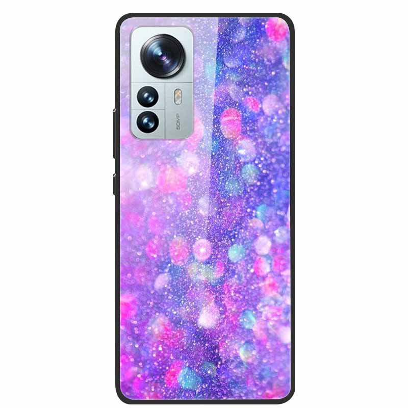 Luxus Hülle für Xiaomi 12T Pro Blumen Gehärtetes Glas Hülle für Xiaomi 12T TPU Stoßfänger Xiaomi 12 T Harte Schwarze Hülle Bunte Capa